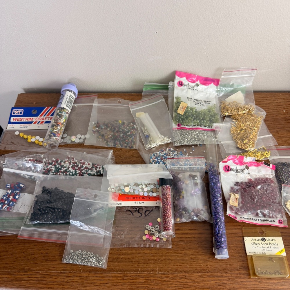 Mixed Bead Lot Mill Hill Mangelsons Seed Bugle Beads Rhinestones Craft